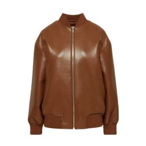 Arirzia Babaton Leibovitz Vegan Leather Bomber Jacket Coat Brown L
